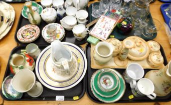 Assorted ceramic wares, including blushwares, jars, vases, coffee pot, and some glassware. (4 trays)