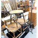 A penny chair, two small oak stools, a smoked glass TV unit, and a hat and coat stand. Lots 1501 to