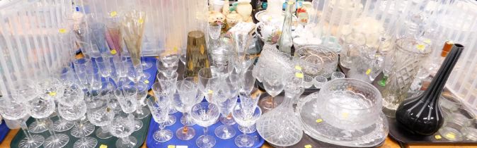 Assorted glassware, including crystal cut glasses, vases, large cut glass bowls, pressed glass bowl,