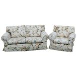 A Multi York two seater sofa and matching armchair, upholstered in floral fabric, sofa 172cm wide, 9