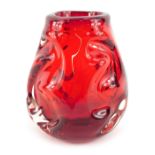 A Whitefriars ruby glass 'Knobbly' vase, pattern number 9608, 15.5cm high.