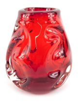 A Whitefriars ruby glass 'Knobbly' vase, pattern number 9608, 15.5cm high.