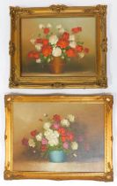 R. Waddams (20thC School). Floral still life, oil on canvas, signed, 40cm x 49cm, together with a si