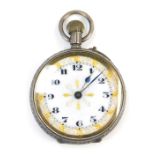 A Continental fob watch, with white enamel dial, with yellow and white gilt outer markers and numeri