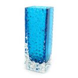 A Whitefriars kingfisher blue glass 'Nail Head' vase, designed by Geoffrey Baxter from the Textured