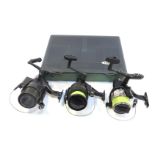 Three fishing reels, comprising an SEL 380, a Argo L5000, and an Impact IM65, together with a fly ca