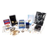 A group of assorted costume jewellery, comprising Strada, Montine and America wristwatches, decorati