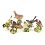 A group of Beswick and other pottery birds, to include Goldfinch 2273 (2), Whitethroat 2106, etc. (a
