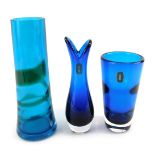 A group of Whitefriars glass, comprising a kingfisher blue cylindrical vase, pattern number 9206, 22