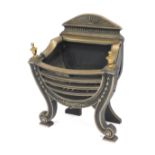 An Adam style cast iron and brass coal fire basket, 62cm high, 46cm wide.