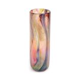 An Isle of Wight glass 'Featherscape' vase, of cylindrical form, decorated with flashes of pink, gre