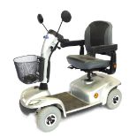 An Invercare Leo mobility scooter, in silver with battery pack.