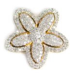 A diamond set flower pendant, the five point flower with pave set diamonds, in white and yellow gold