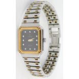 A Concorde le Costa lady's wristwatch, with square blackened face, set with tiny diamonds, with a ru