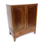 A 19thC mahogany linen press, with two panelled doors above single drawer with brass escutcheons, on