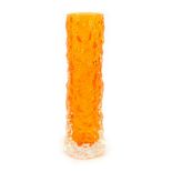 A Whitefriars tangerine orange bark finger vase, from the Textured range, pre 1974, designed by Geof