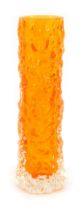 A Whitefriars tangerine orange bark finger vase, from the Textured range, pre 1974, designed by Geof
