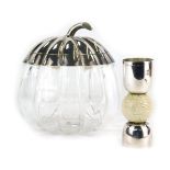 A 20thC glass and silver plated jar and cover, modelled as a pumpkin, unsigned, 16cm high, together