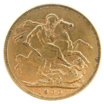 A Queen Victoria full gold sovereign, dated 1900, 8g.