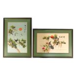 Two Chinese silk work embroideries, depicting birds on flowering branch, 35cm x 54cm, and Cranes on