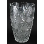 A 20thC cut glass vase, of tapering cylindrical form, unsigned, 37cm high.