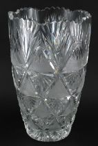 A 20thC cut glass vase, of tapering cylindrical form, unsigned, 37cm high.