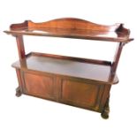 A Victorian mahogany two tier buffet, with a raised back, the first tier with moulded edge, on plain