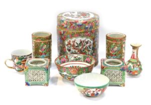 A group of 20thC Chinese famille rose and other Oriental porcelain, to include cylindrical jar and c