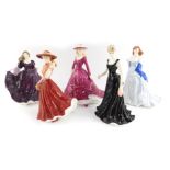 Five Royal Worcester porcelain figures, from The Floral Lady Collection, comprising December, Februa