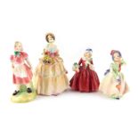 Four Royal Doulton porcelain figures, comprising Jill HN2061, Lavinia HN1958, Irene HN1621, and Babi