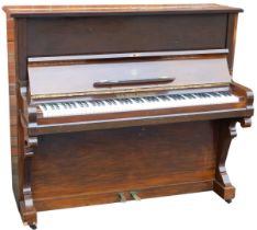 A 20thC mahogany cased upright piano by Rud. Bich & Son Barmen Germany, overstrung, retailed by Harr