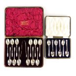 A cased set of six silver plated teaspoons, and a cased set of twelve Mappin and Webb silver plated