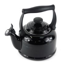 A Le Creuset black enamel kettle, 2 litre, 26cm high.