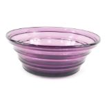 A Whitefriars aubergine coloured glass bowl, of tapering ribbed form, pattern number 9054, 22cm diam