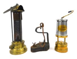 Mining interest. A miniature Ashington Collier reproduction miners lamp, 17cm high, a paraffin wick