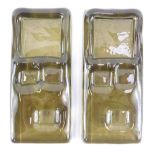 Two Whitefriars architectural glass slab brick paperweights, in twilight colourway, designed by Geof