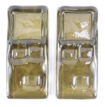 Two Whitefriars architectural glass slab brick paperweights, in twilight colourway, designed by Geof