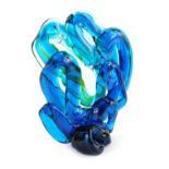 A Mdina glass sculpture, modelled as a knot, in blue with flashes of yellow, indistinctly signed to