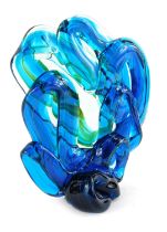 A Mdina glass sculpture, modelled as a knot, in blue with flashes of yellow, indistinctly signed to