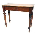 A 19thC mahogany side table, the rectangular top with canted corners, on beaded supports, 75cm high,