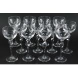 A set of twelve Lenox Rhythm Platinum pattern wine glasses, 20cm high.