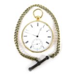A 19thC French pocket watch, with a white enamel Roman numeric dial, with black hands and seconds di
