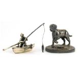 An Elizabeth II silver model of dog with one paw raised, the side branch on naturalistic base, Sheff