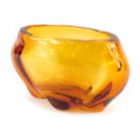 A 1950s Whitefriars amber glass lobed vase, designed by James Hogan, pattern number 9385, 16cm high.