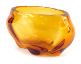 A 1950s Whitefriars amber glass lobed vase, designed by James Hogan, pattern number 9385, 16cm high.