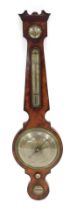 A 19thC mahogany cased banjo barometer by J Hyde Sleaford, circular silvered dial, 93cm high.