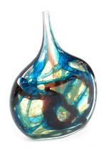A Mdina glass fish vase, of mallet form, decorated with flashes of brown, blue and lime green, 225.5