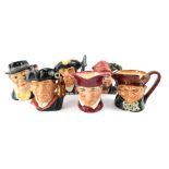 Six Royal Doulton character jugs, comprising Night Watchman D6576, Guardman, Mr Pickwick D7025, The