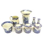 A group of Spode Italian pattern pottery, to include coffee, tea and sugar jars and covers, 17cm hig