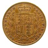 A Queen Victoria young head shield full gold sovereign, dated 1855, 8g.